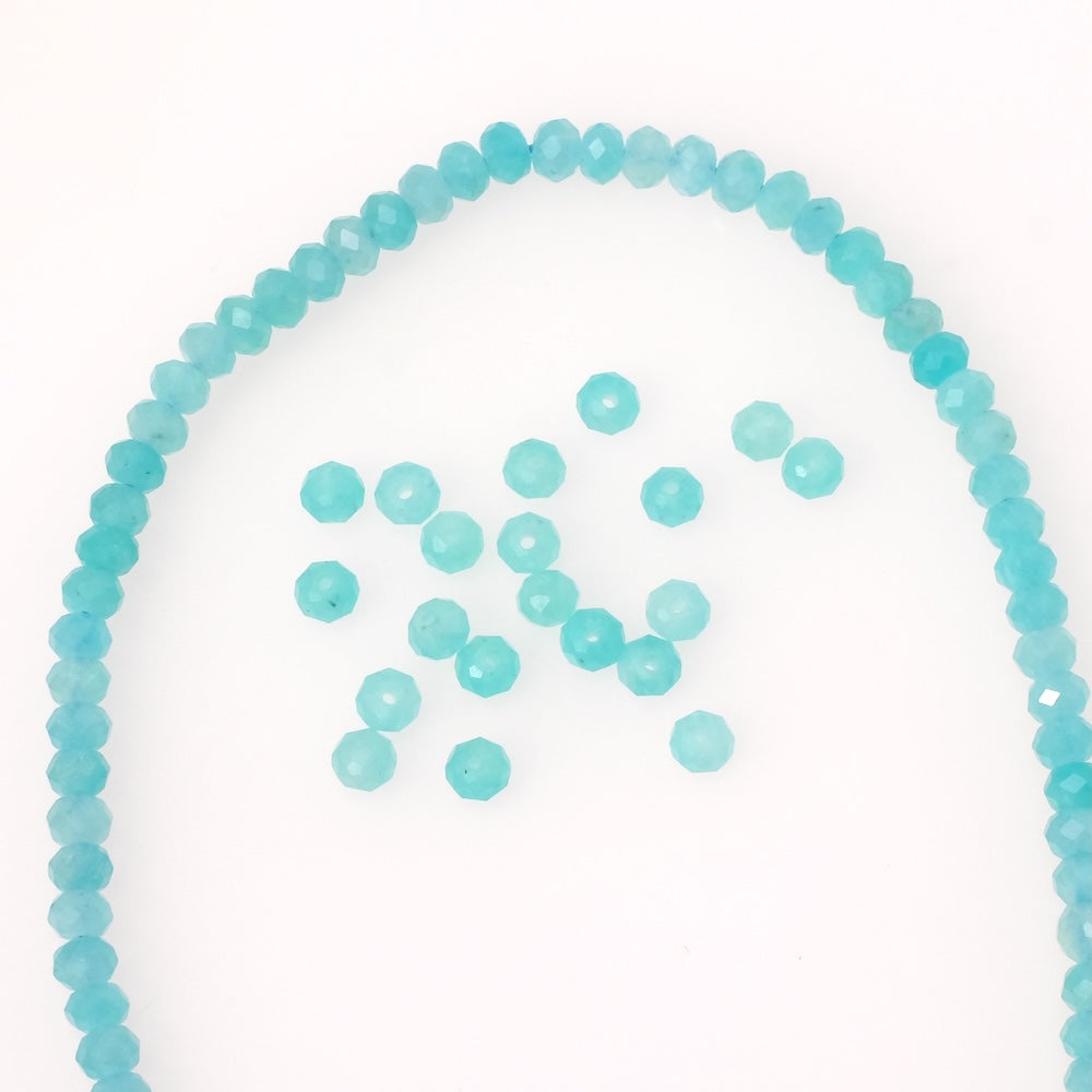 Fil de perles naturelles donuts facettés 4x3mm en Amazonite