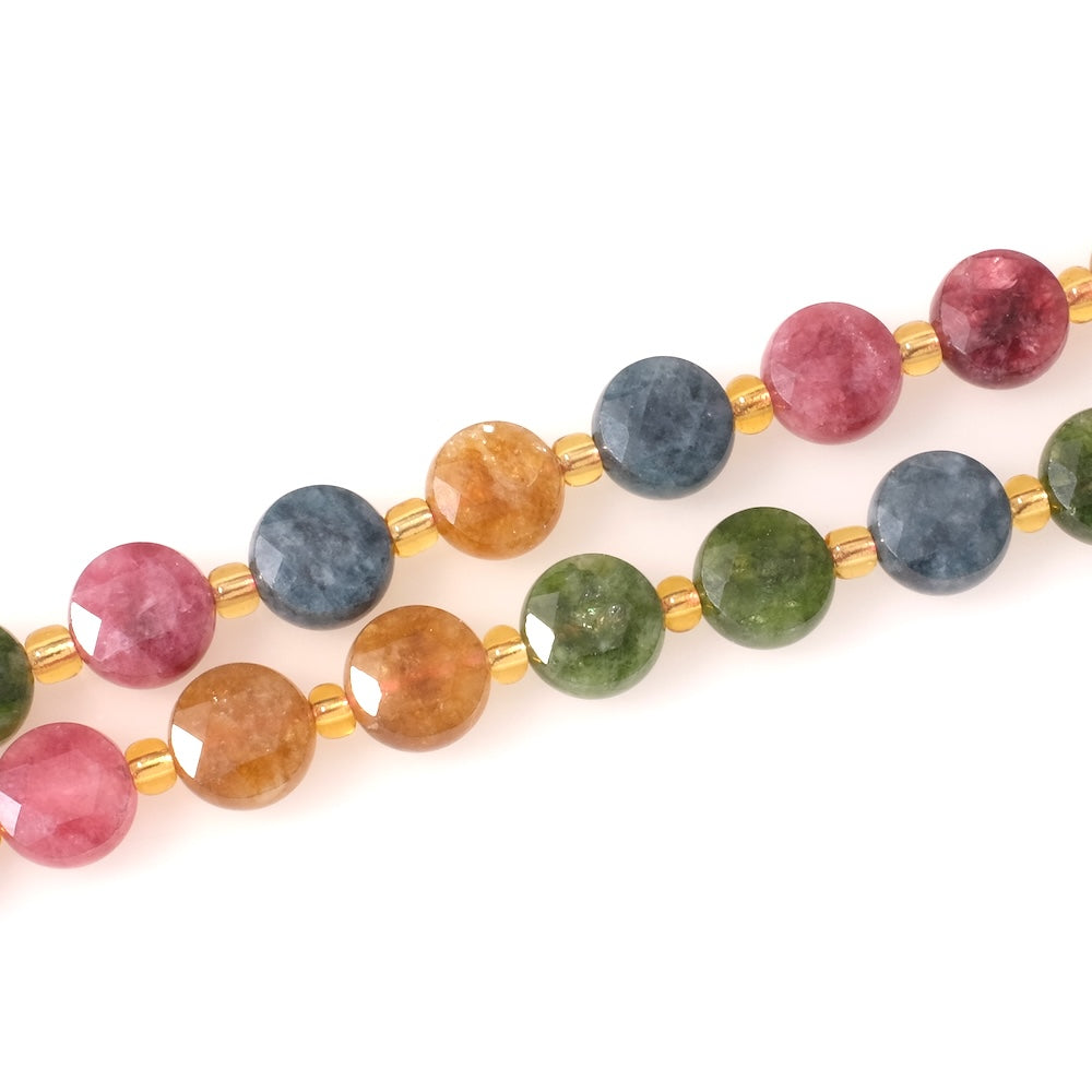 Fil de perles naturelles palets facettés multicolore en Tourmaline
