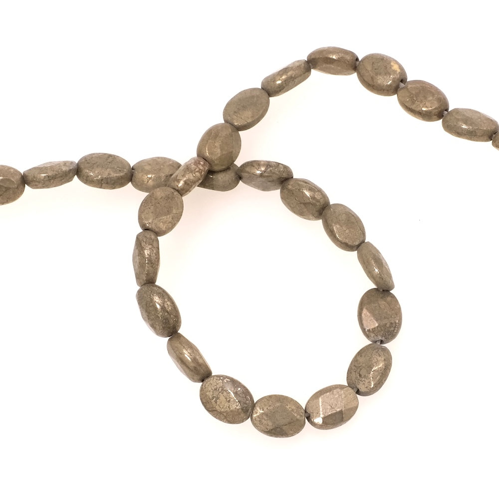 Fil de perles naturelles ovale facettée 6x8mm en Pyrite