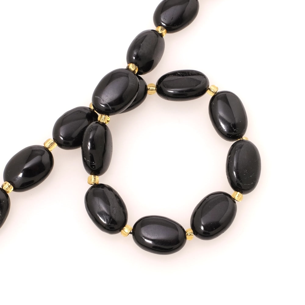 2 perles naturelles ovales 14x10mm en Tourmaline noire