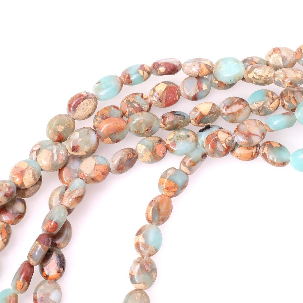 Fil de perles naturelles ovales 8 x 10mm en Jaspe