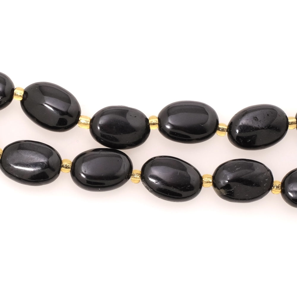 Fil de perles naturelles ovales 14x10mm en Tourmaline noire