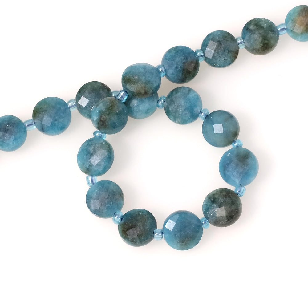 Fil de perles naturelles palet facetté 10mm en Apatite