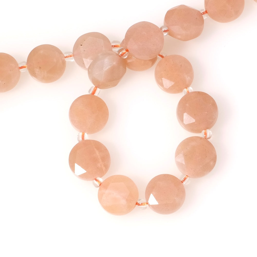 Fil de perles naturelles palet facetté 12mm Pierre de Lune Feldspath