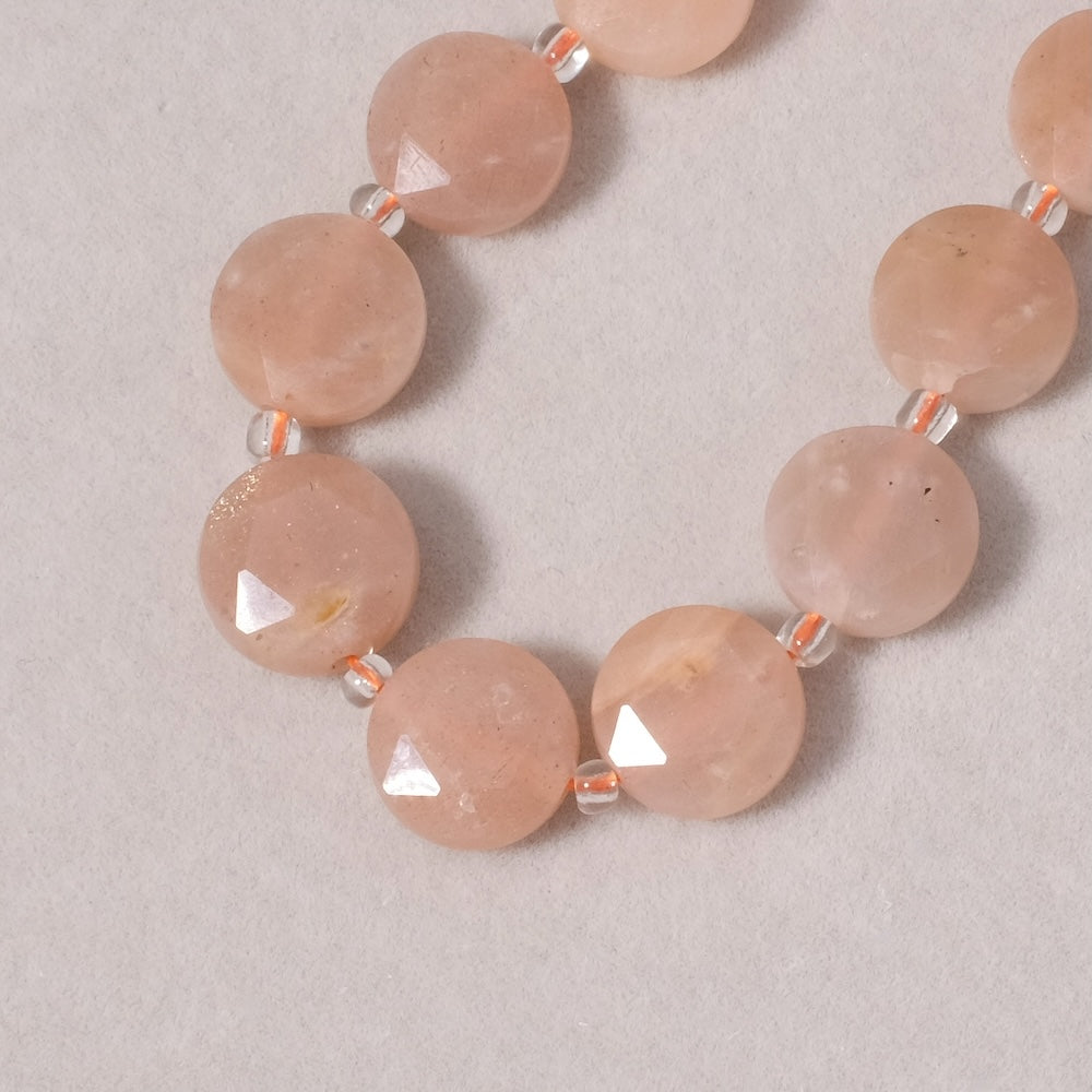 Fil de perles naturelles palet facetté 12mm Pierre de Lune Feldspath