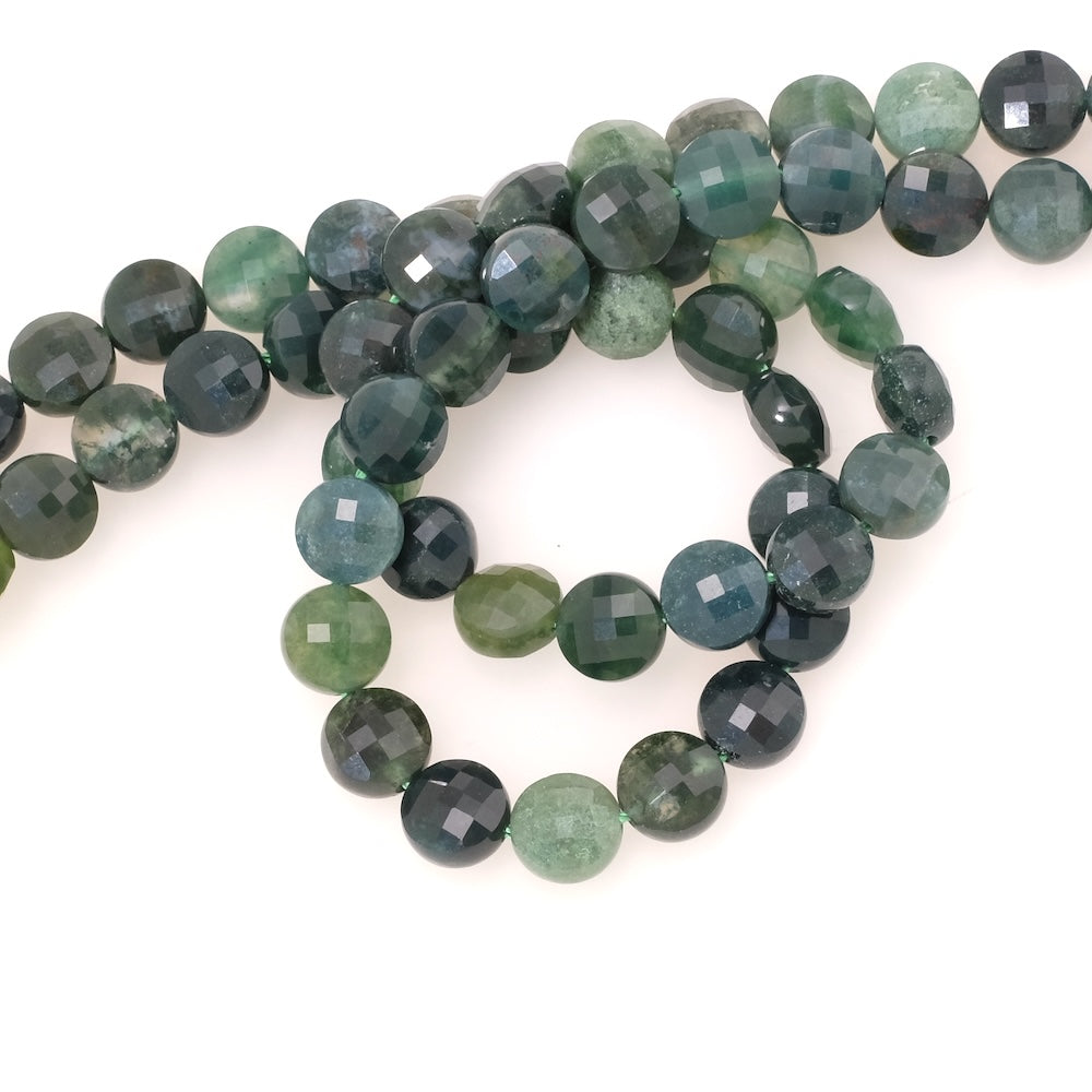 Fil de perles naturelles palet rond facetté 8mm en Agate mousse