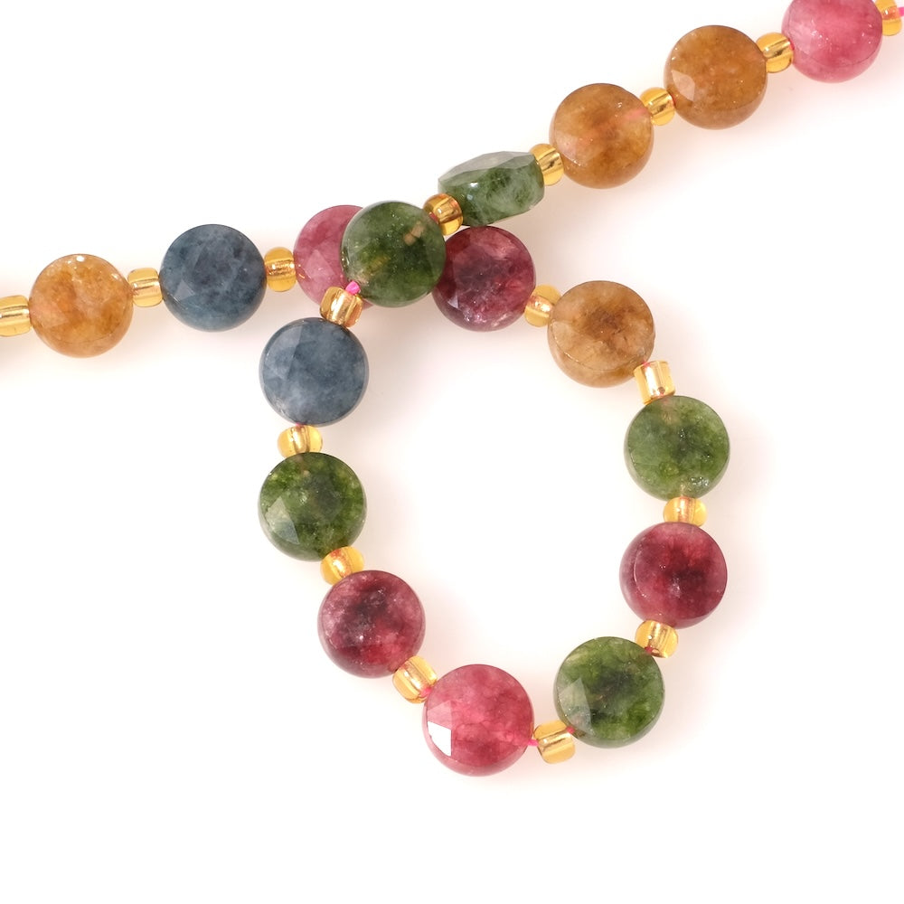 Fil de perles naturelles palets facettés multicolore en Tourmaline