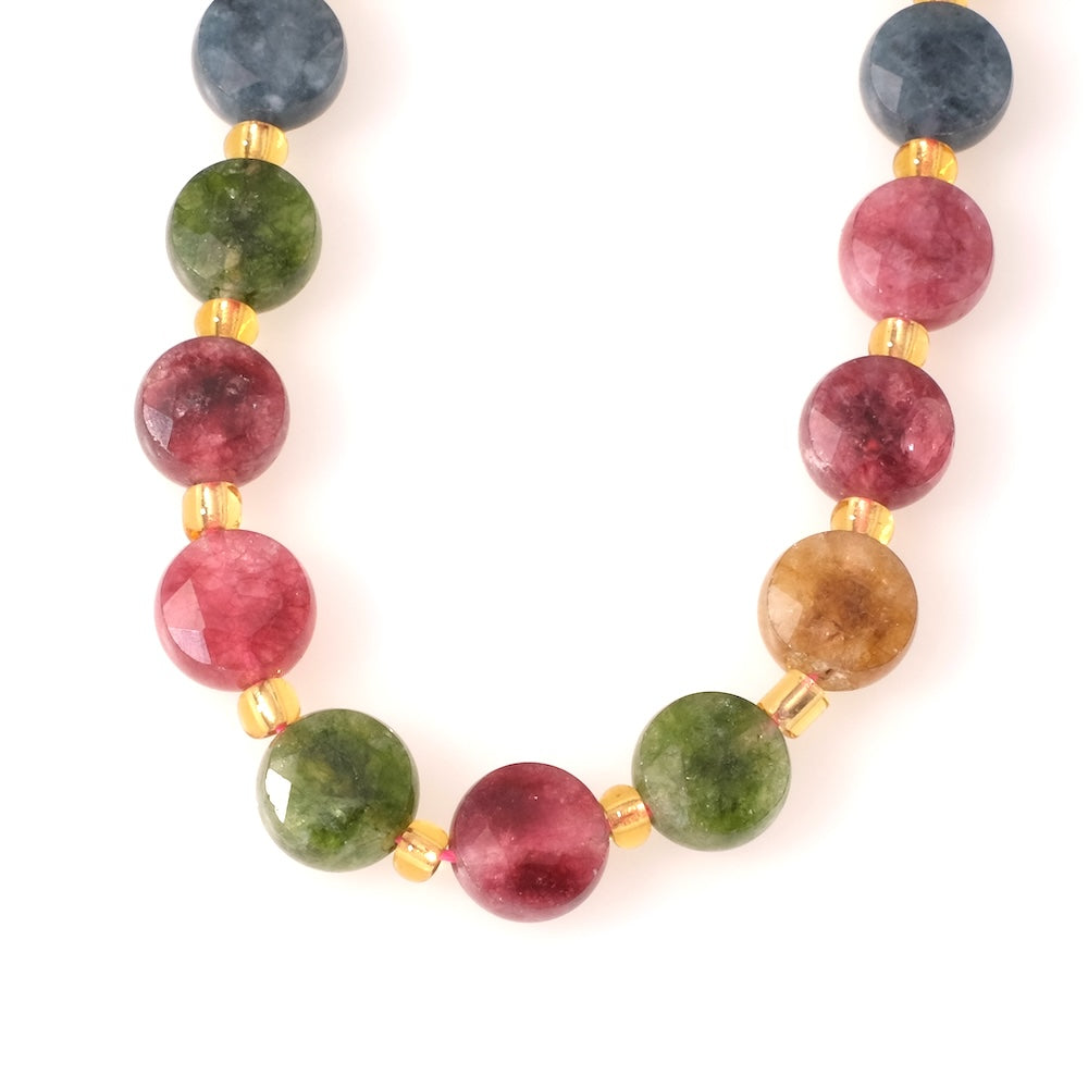 Fil de perles naturelles palets facettés multicolore en Tourmaline