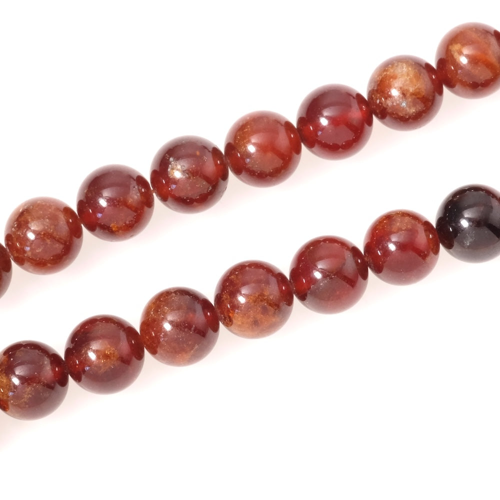 Fil de perles naturelles ronde 10mm en Grenat Hessonite