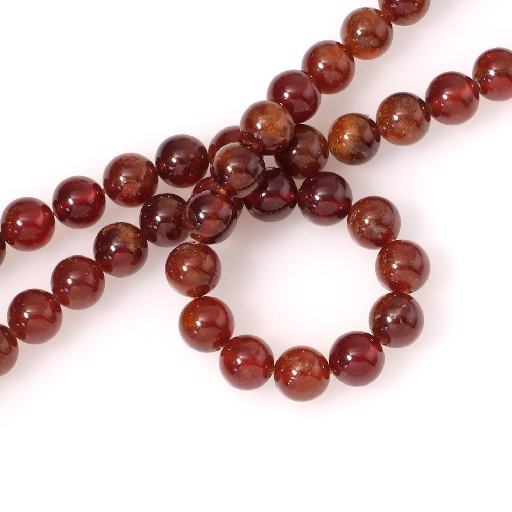 Fil de perles naturelles ronde 8mm en Grenat Hessonite