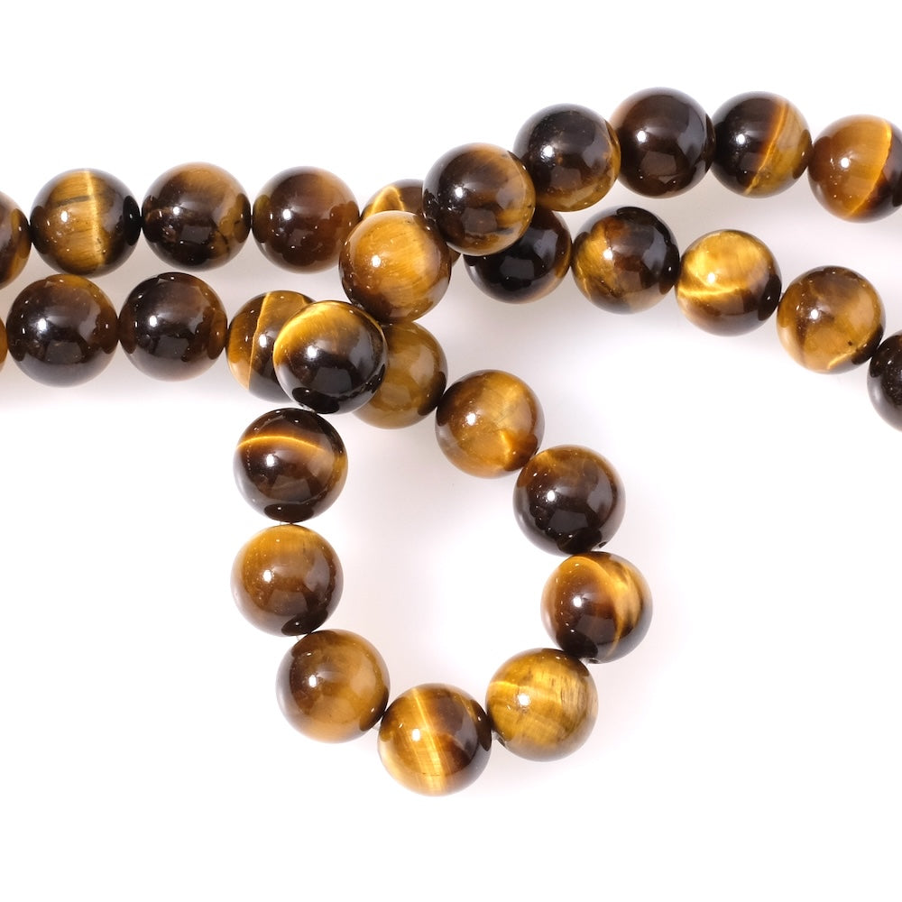 Fil de perles naturelles rondes 10mm en Oeil de tigre