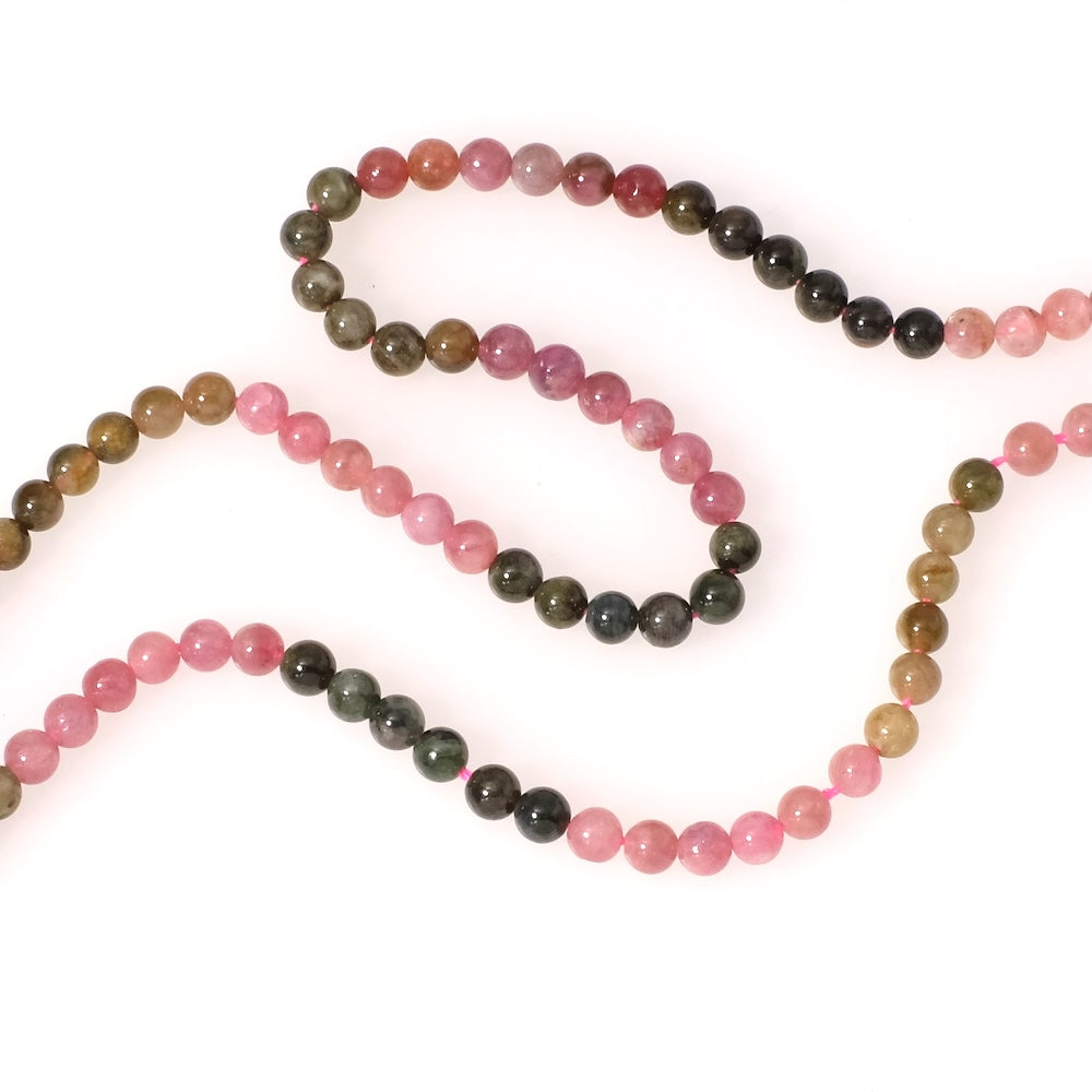 Fil de perles naturelles rondes 4,8mm multicolore en Tourmaline