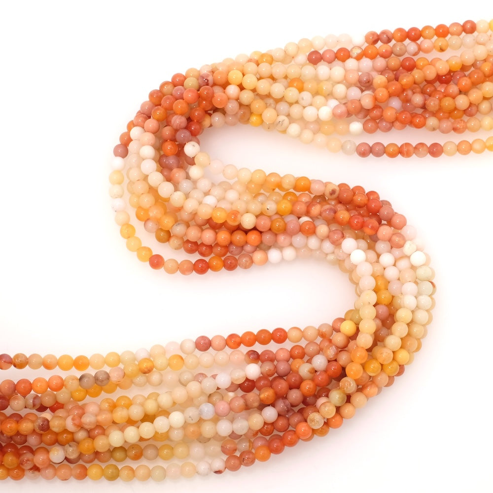 Fil de perles naturelles rondes 4mm en Jade de Birmanie dégradé jaune orange