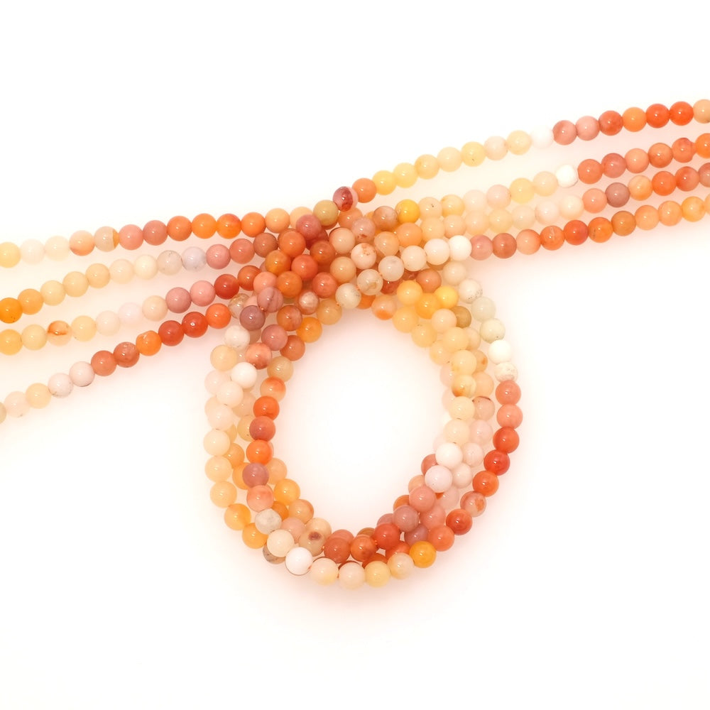 Fil de perles naturelles rondes 4mm en Jade de Birmanie dégradé jaune orange