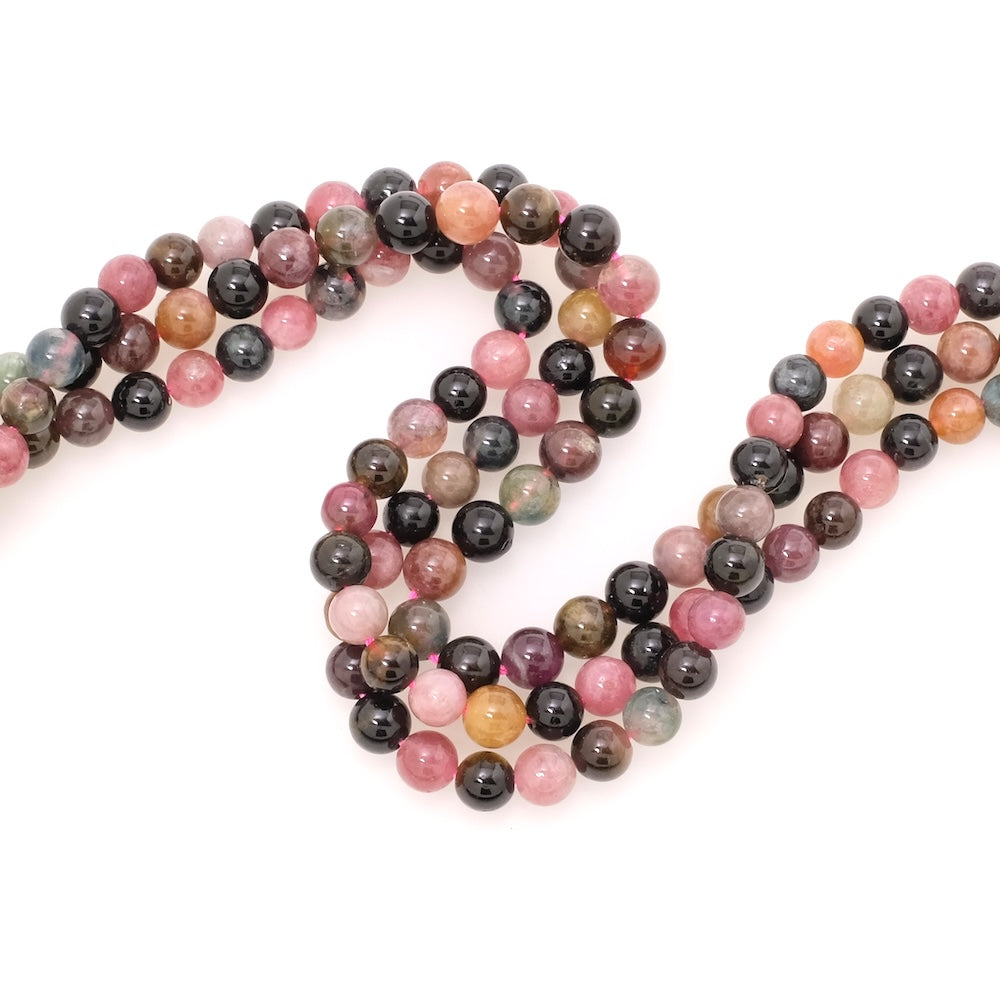 Fil de perles naturelles rondes 6mm multicolore en Tourmaline Belle qualité