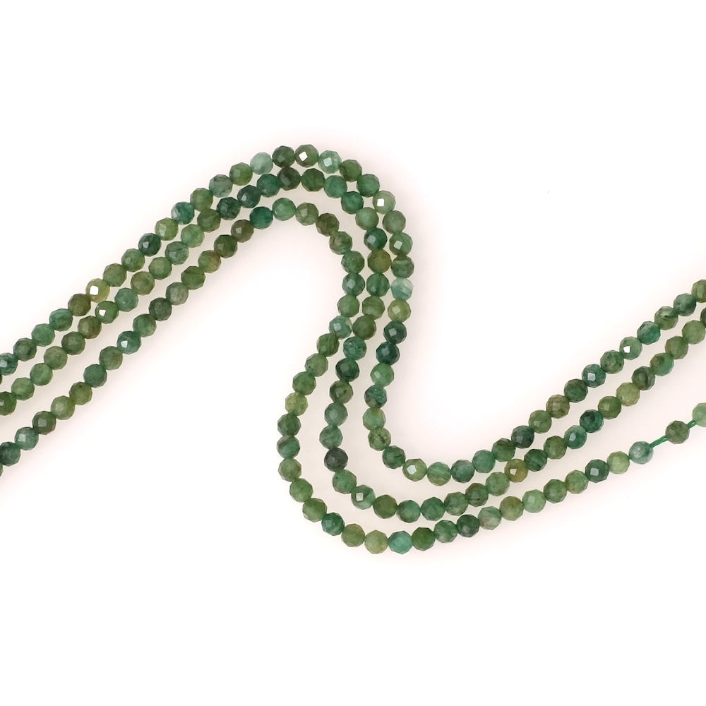 Fil de perles naturelles rondes facettées 3mm en Fuchsite