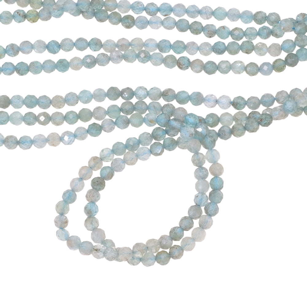 Fil de perles naturelles rondes facettées 4mm en Apatite
