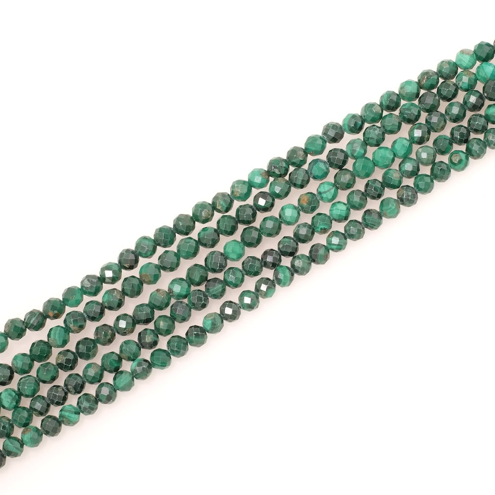 Fil de perles naturelles rondes facettées 4mm en Malachite
