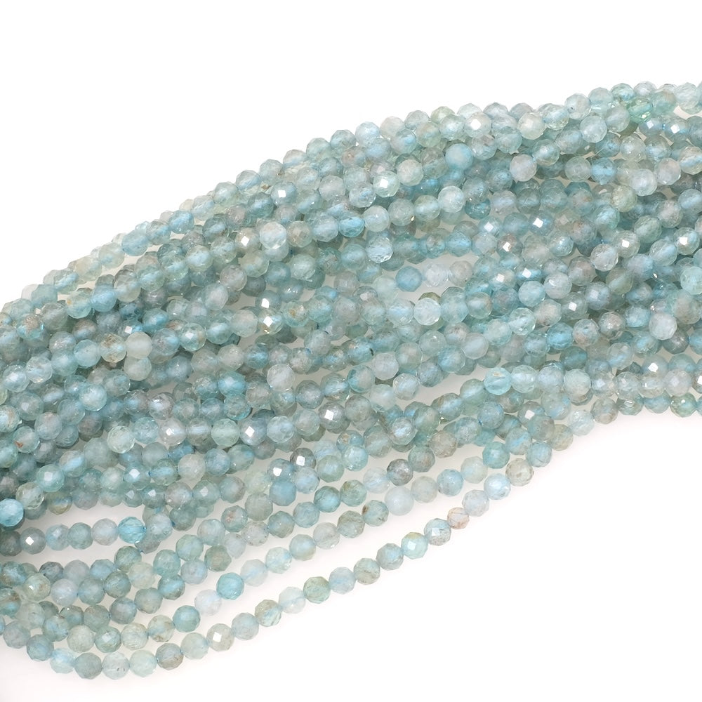 Fil de perles naturelles rondes facettées 4mm en Apatite