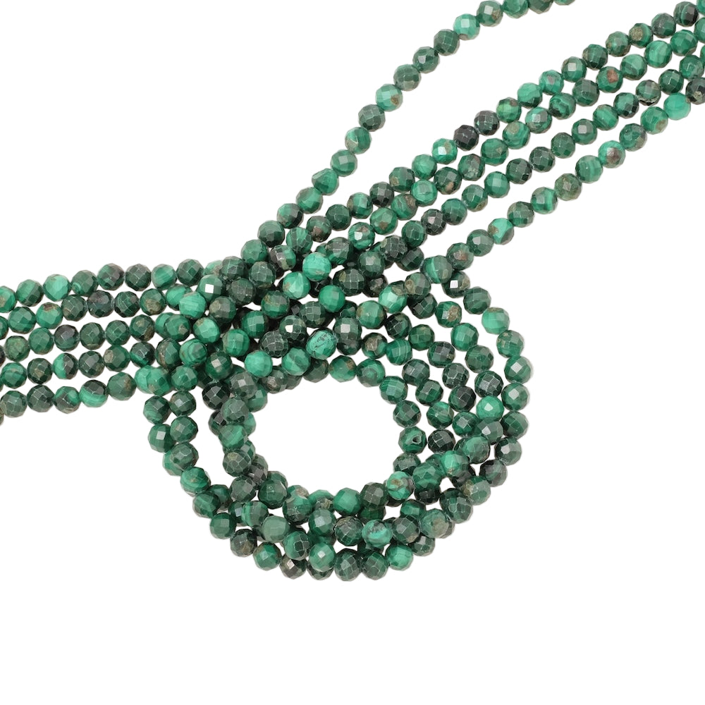 Fil de perles naturelles rondes facettées 4mm en Malachite