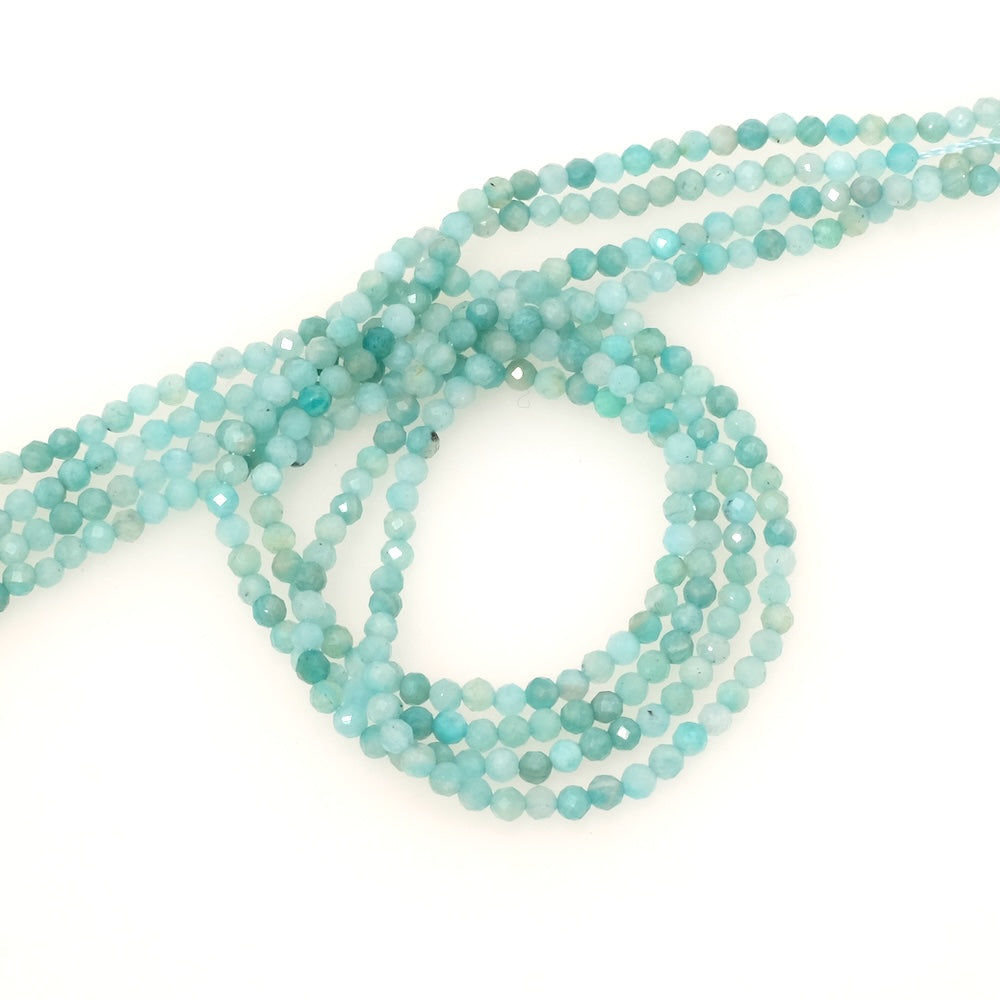 Fil de perles naturelles rondes facettés 3mm en Amazonite