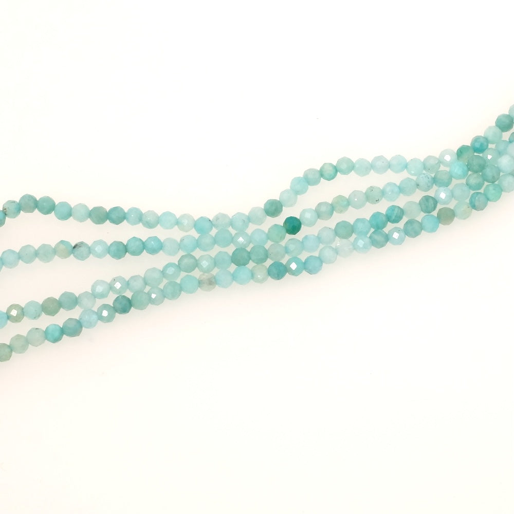 Fil de perles naturelles rondes facettés 3mm en Amazonite