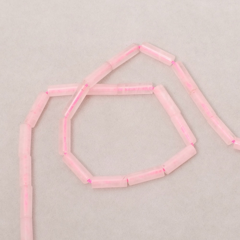 Fil de perles naturelles tubes 4x13mm en Quartz rose