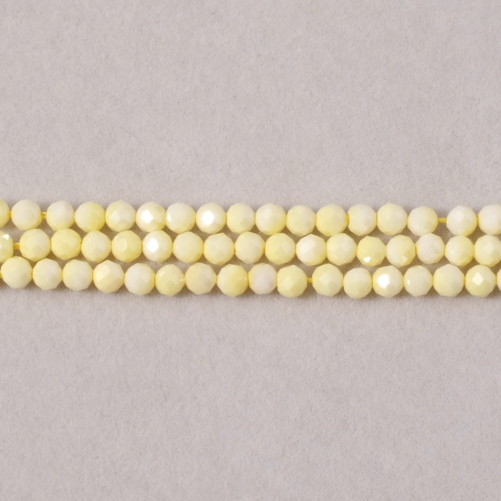 Fil de perles ronde facettée 3,4mm en Oxyde de Zirconium ou Zircone cubique jaune pastel