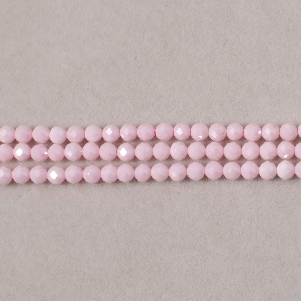 Fil de perles ronde facettée 3,4mm en Oxyde de Zirconium ou Zircone cubique rose pastel