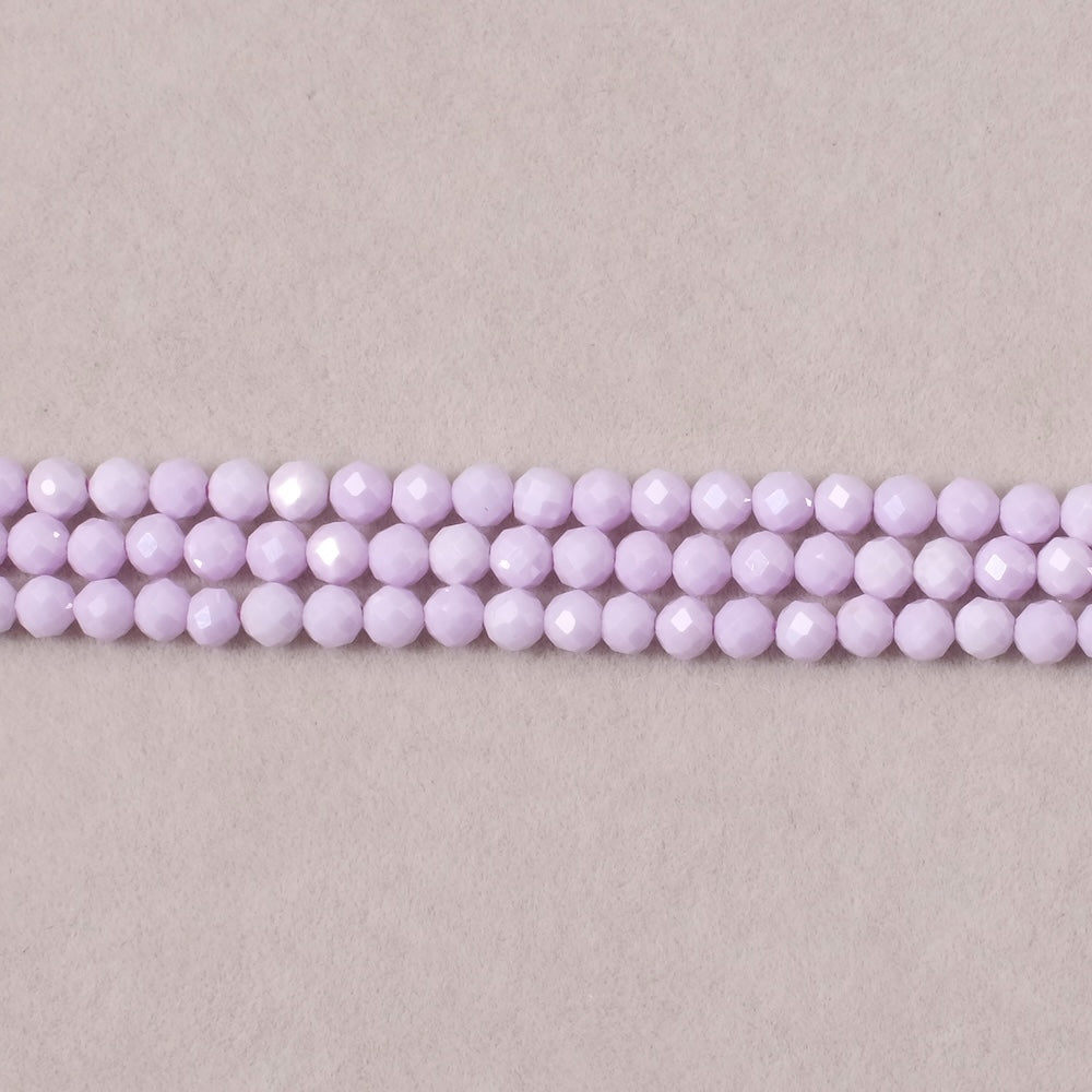 Fil de perles ronde facettée 3,4mm en Oxyde de Zirconium ou Zircone cubique violet pastel