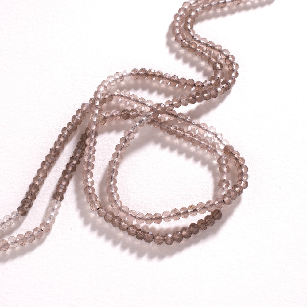 Fil de perles rondelles facettées 3,8 mm en quartz fumé naturel