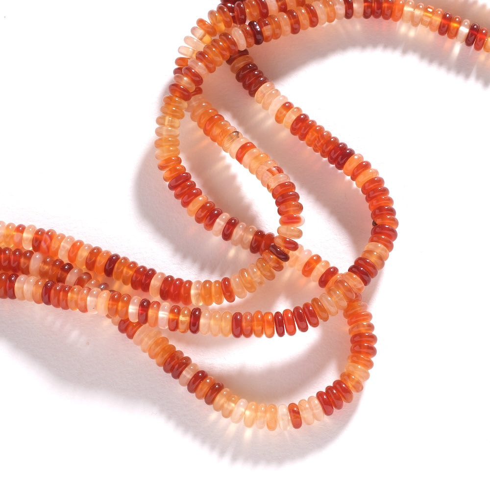 Fil de perles rondelles heishi 6,6 mm en cornaline naturelle orange