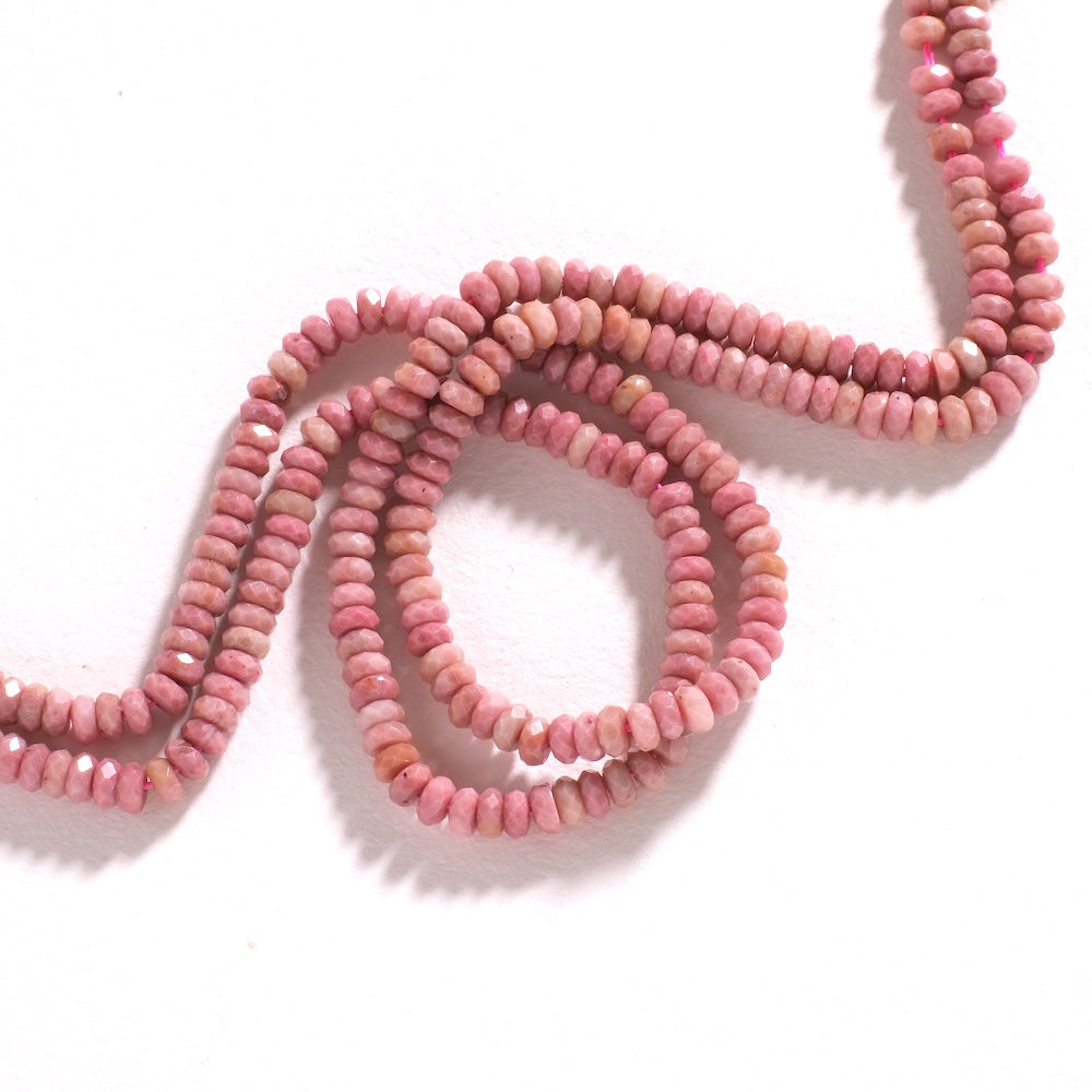 Fil de perles rondelles heishi facettées 5 mm en rhodonite naturelle rose
