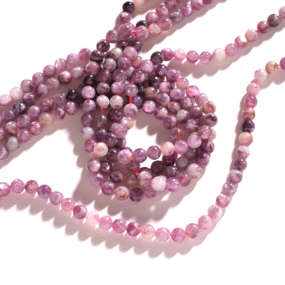 Fil de perles rondes 7 mm en lépidolite naturelle violet lilas