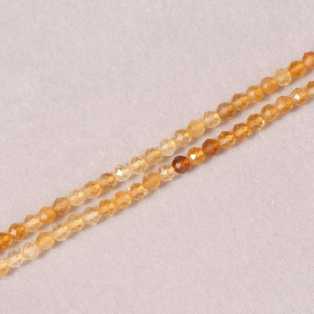 Fil de perles rondes facettées 4mm en Pierre naturelle Citrine