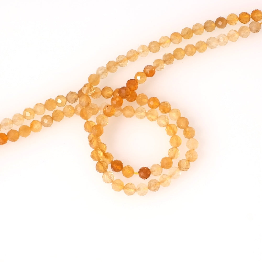 Fil de perles rondes facettées 4mm en Pierre naturelle Citrine