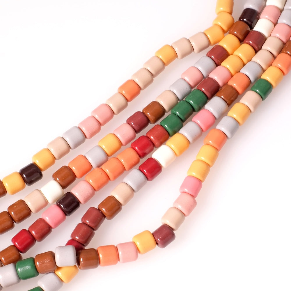 Fil de perles tube 6mm en verre mix de couleur