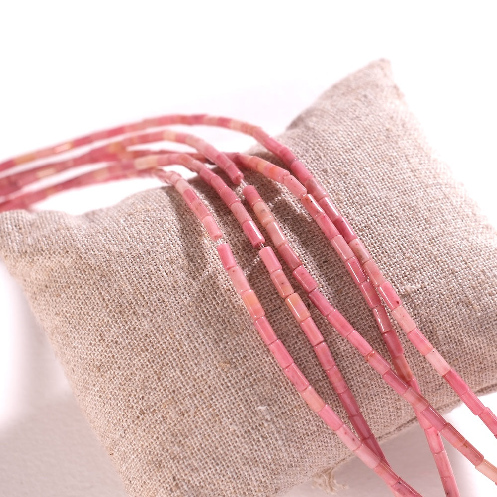 Fil de perles tubes 4,5 x 2,3mm en Rhodonite naturelle pour collier bracelet