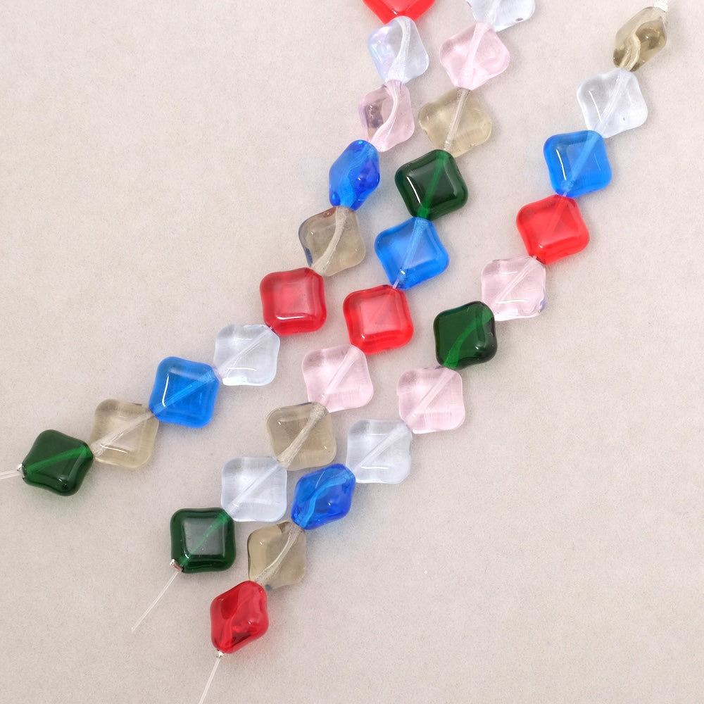 Fil de perles de Bohème carré 12mm multicolore