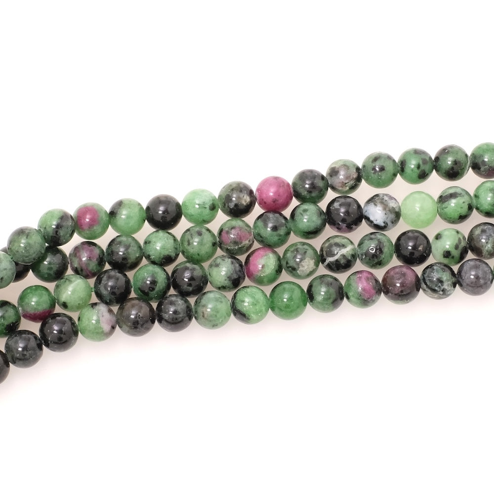 Fil de perles naturelles ronde 6,5mm en Rubis sur Zoïsite Anyolite