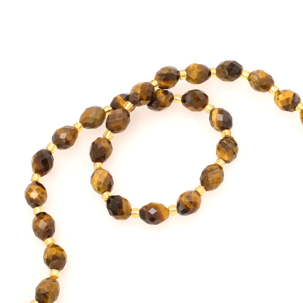 Fils de Perles naturelle ovale facettée 7 x 8mm en en Oeil de Tigre