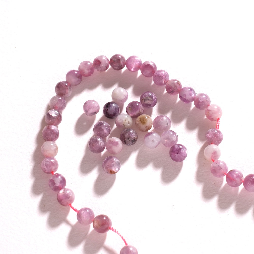 Lot de 10 Perles de lépidolite 7 mm pour bracelet en pierre naturelle violette