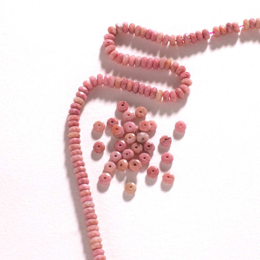 Lot de 20 perles rondelles heishi facettées en rhodonite naturelle rose