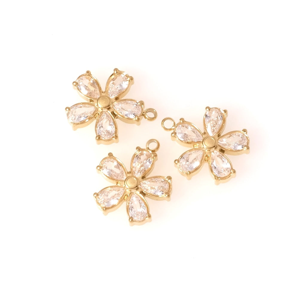 Pendentif Fleur strass en Oxyde de Zirconium en acier inoxydable 304 Doré 18K