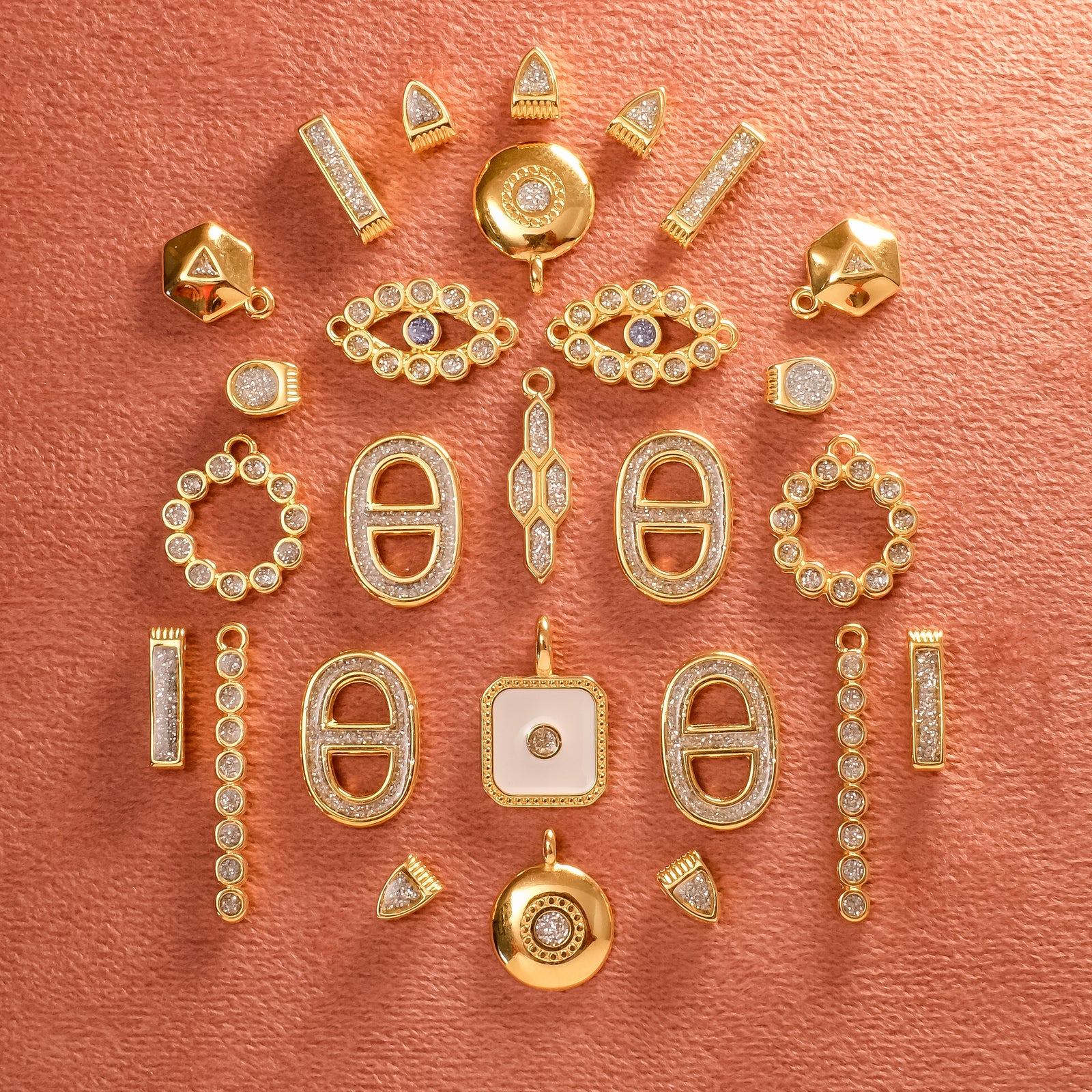 2 Pendentifs goutte émaillé pailleté argenté en Zamak doré 24K