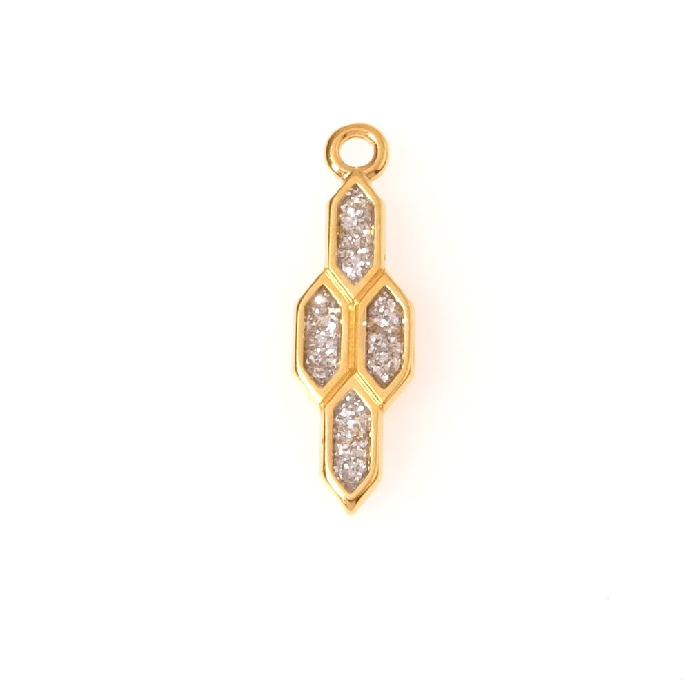 Pendentif Losange émaillé pailleté argenté en Zamak doré 24K