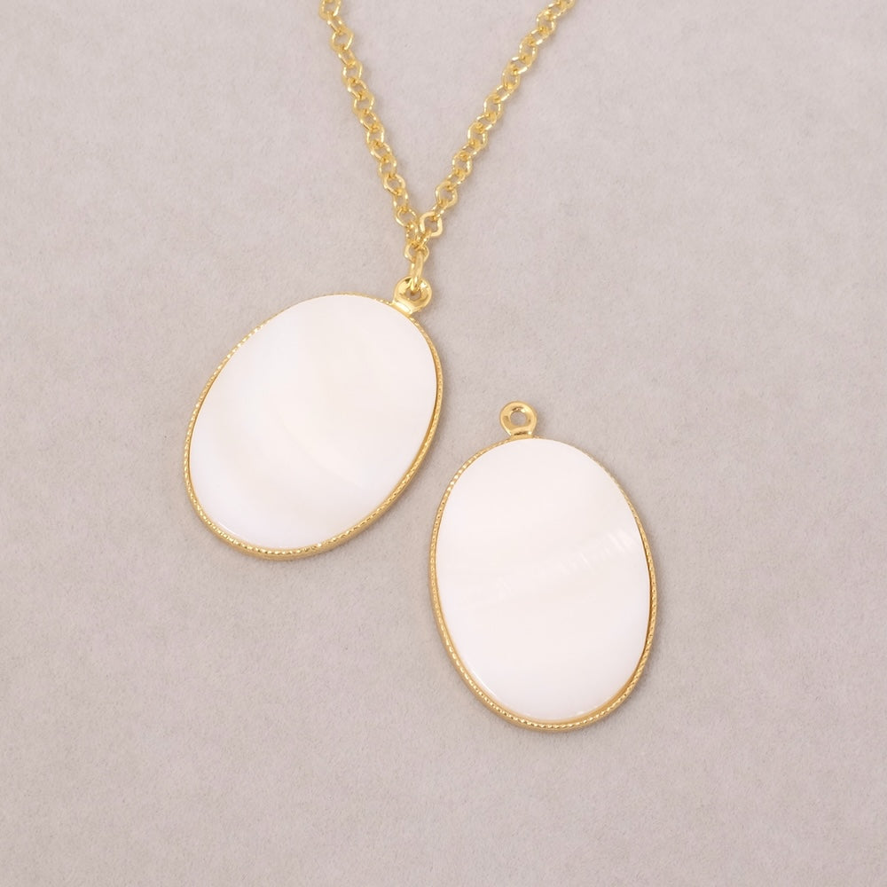 Pendentif Nacre ovale en laiton Doré à l'or fin 24K Premium