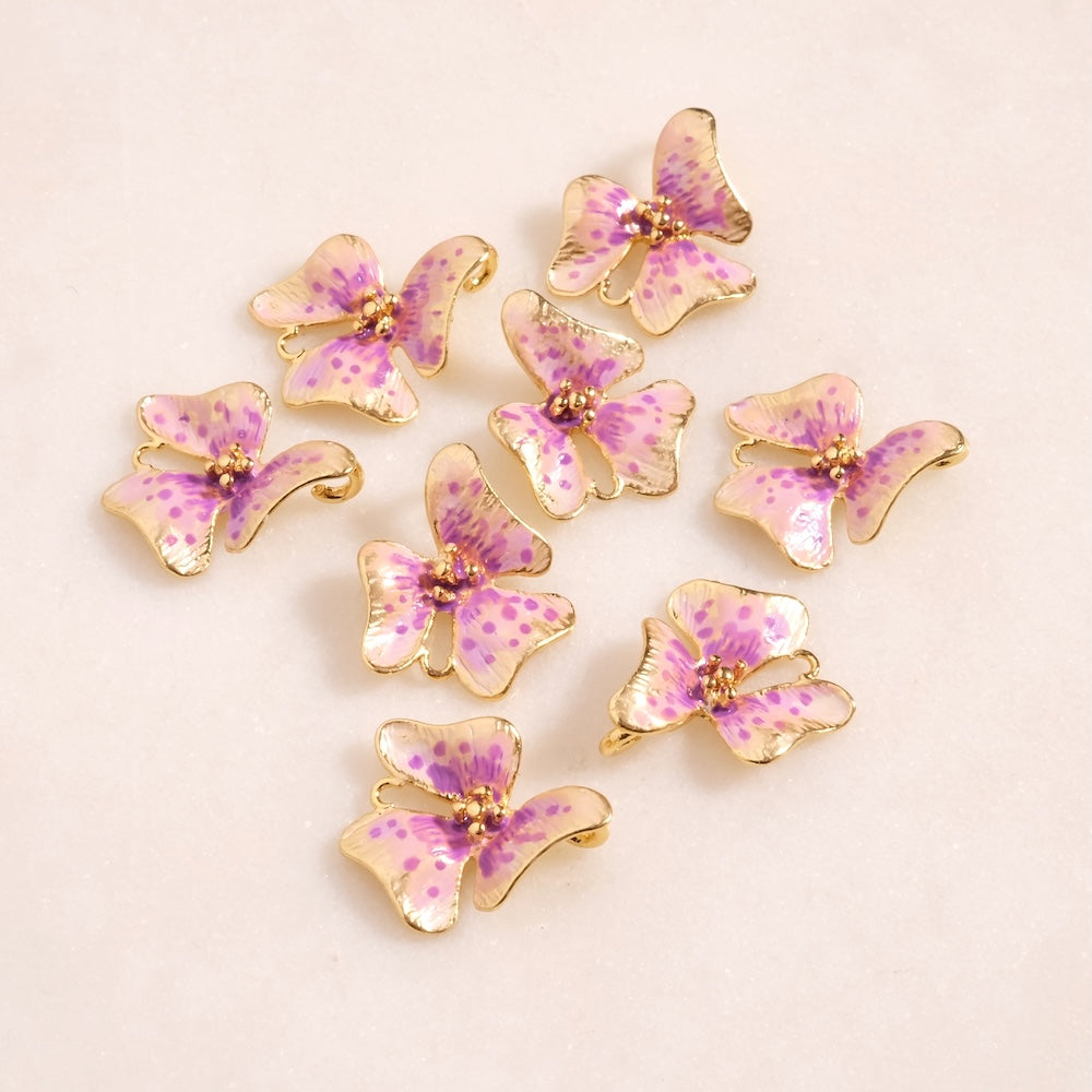 Pendentif Orchidée peint à la main – Doré 24K Premium