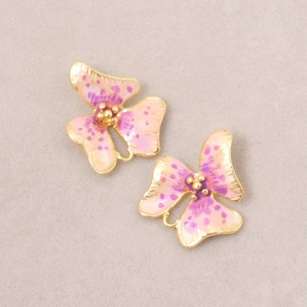 Pendentif Orchidée peint à la main – Doré 24K Premium