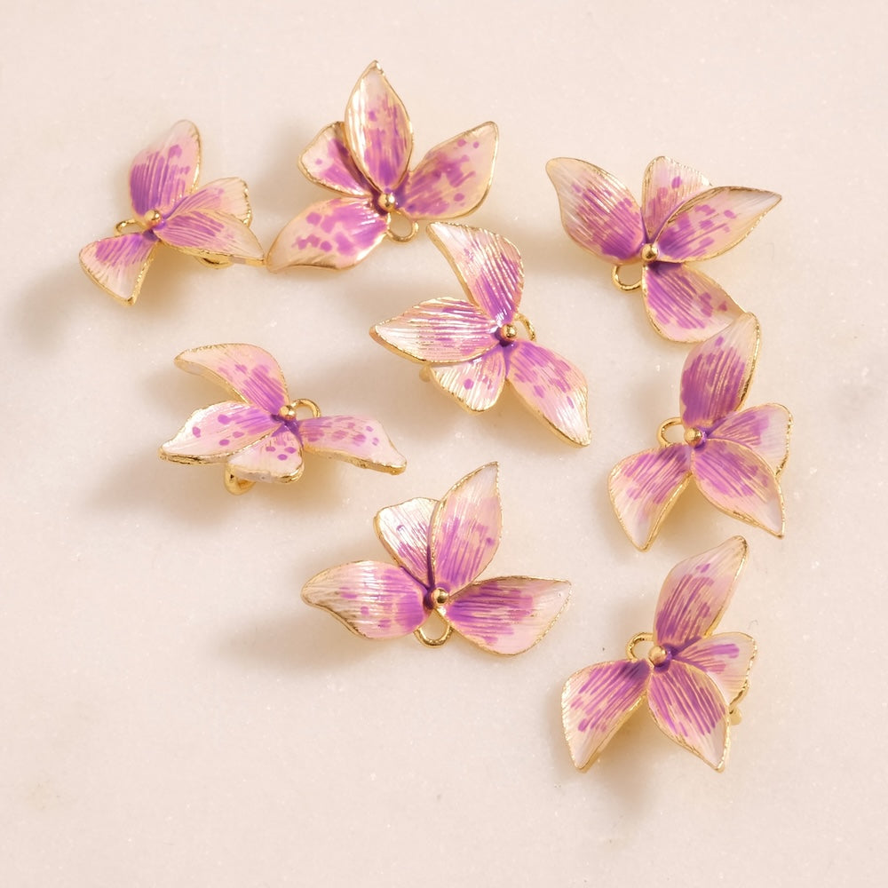 Pendentif Orchidée peint à la main – Doré 24K Premium